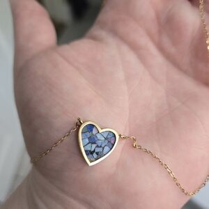 14k Gold Vintage Opal Heart Mosaic Pendant Necklace